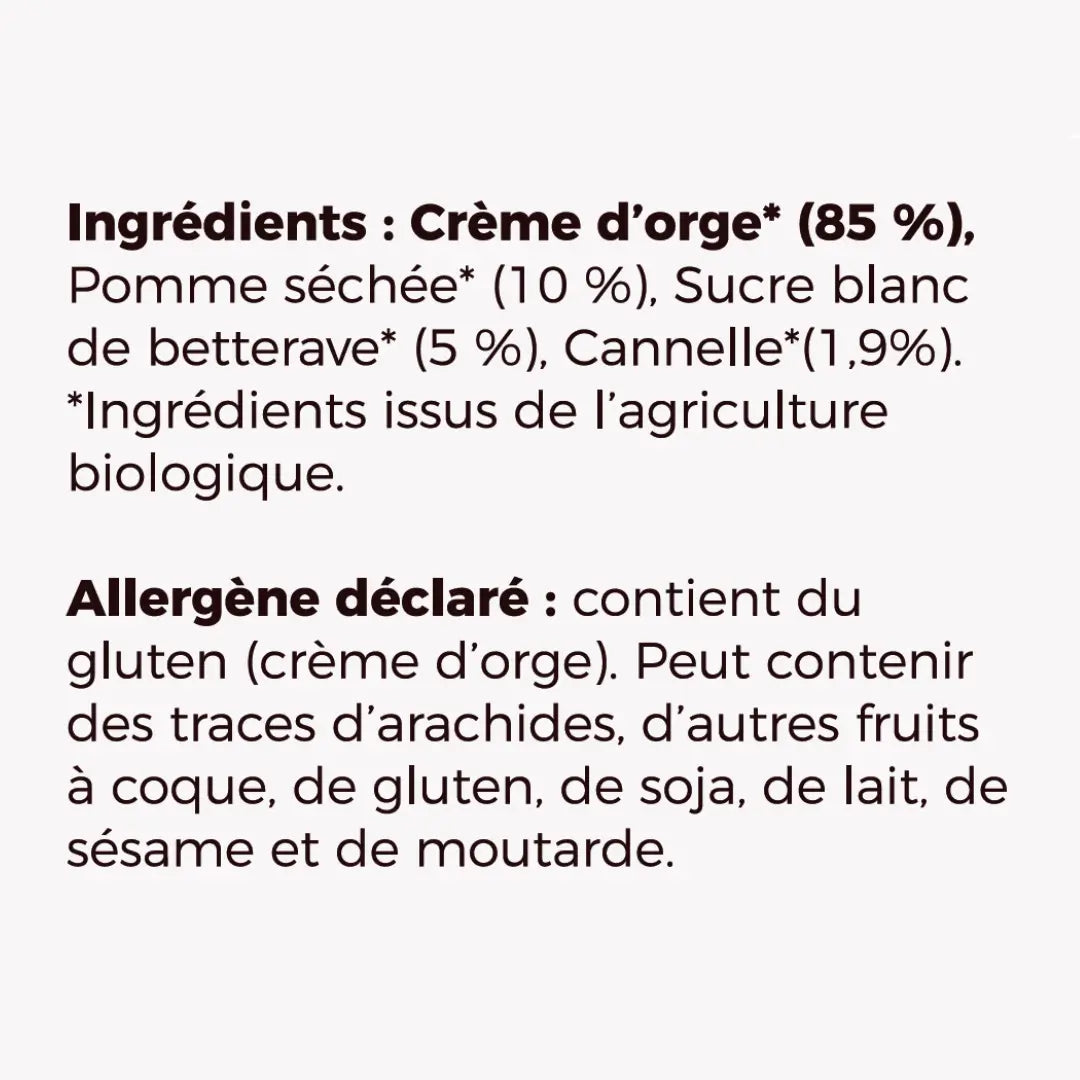 Liste des ingrédients de la Talbina (porridge) Pomme Cannelle