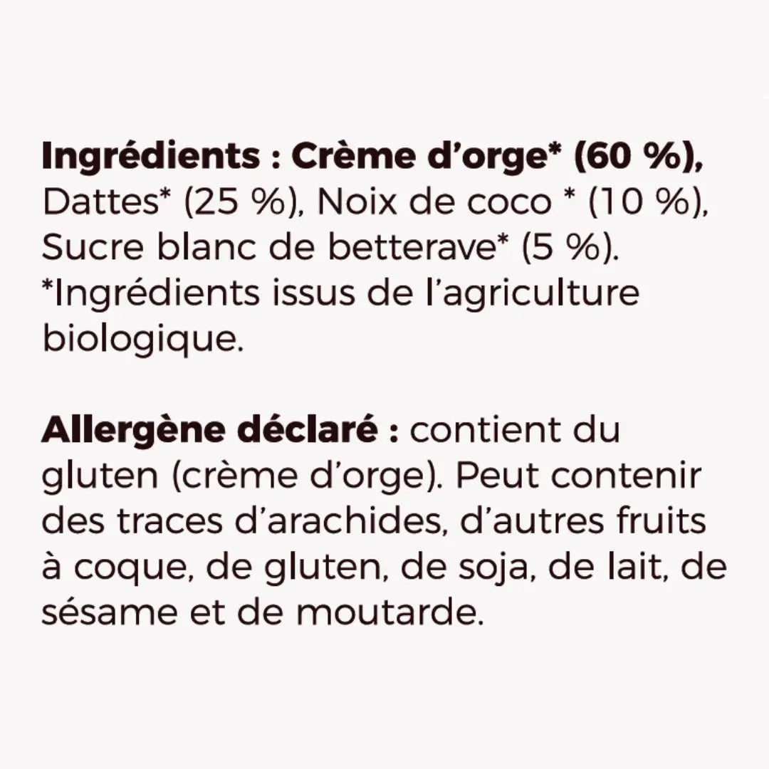 Liste des ingrédients de la Talbina (porridge) Datte Coco